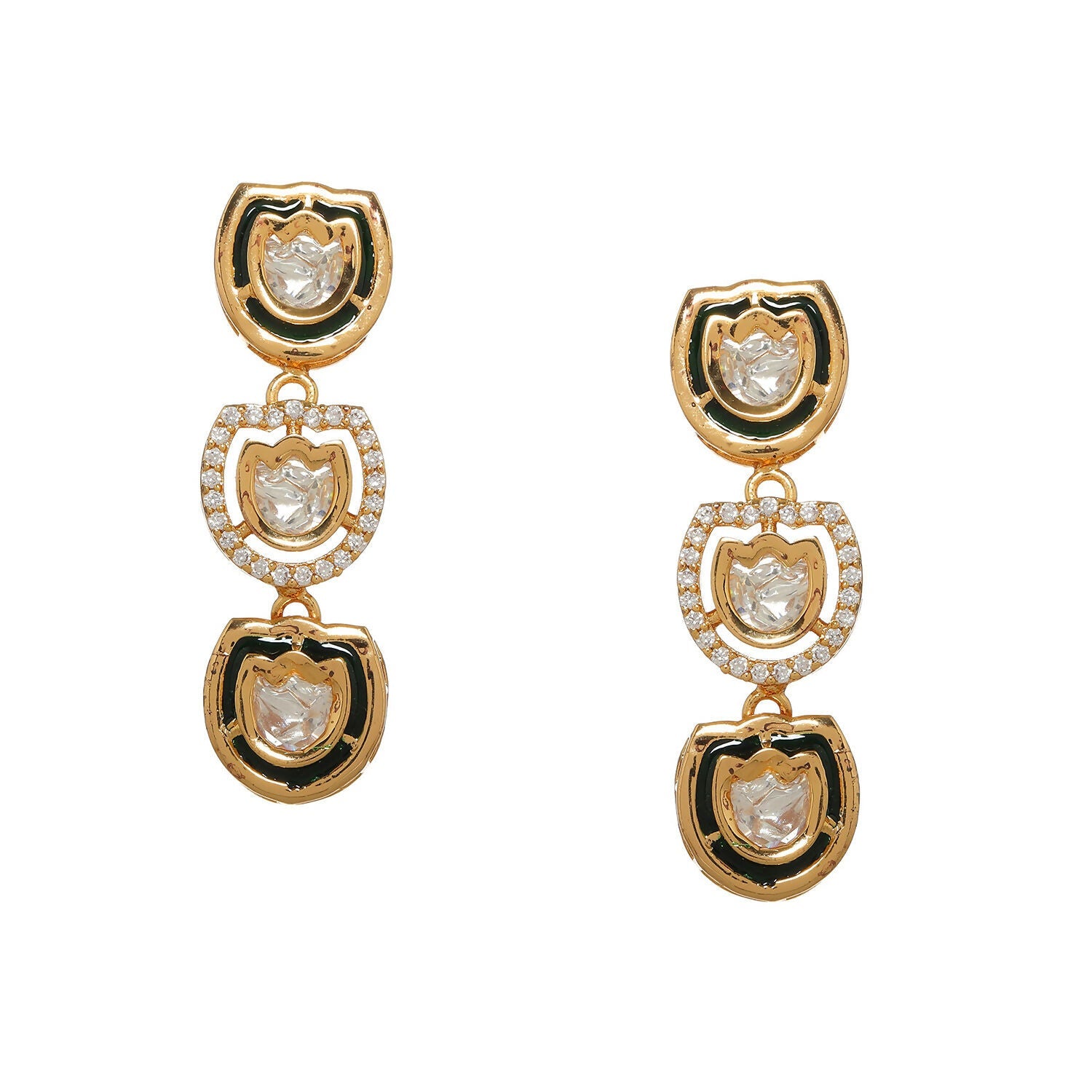 Meenakari and Diamond Studded Dangler Earrings (Gold) - Ruby Raang | Swadesiicart