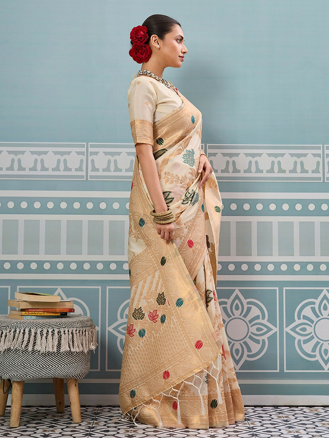 Shree Shyam Fashion Cream Silk Saree