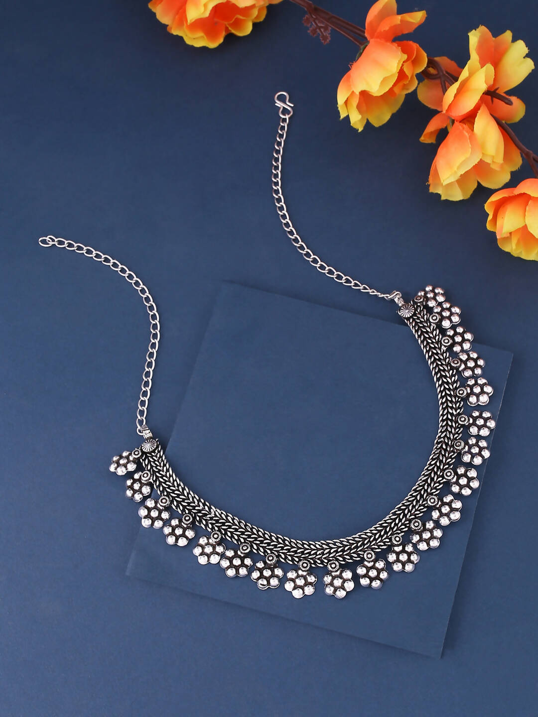 NVR Women Silver-Plated Oxidised Necklace | Swadesiicart