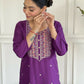 Purple Rayon Slub Stitched Suit With Dupatta - Tanisha | Swadesiicart
