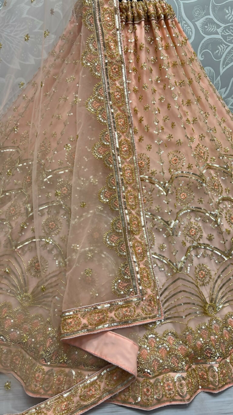 Jyoti Fashion Women's Peach Bridal Net Fancy Sequins with Multi Thread Embroidered & Handwork Wedding Lehenga Choli | Swadesiicart