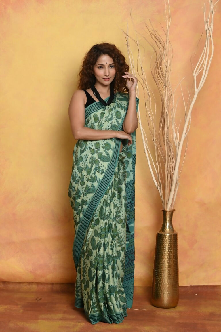 Very Much Indian Designer Modal Silk Saree With With Beautiful Floral Print - Sea Green | Swadesiicart