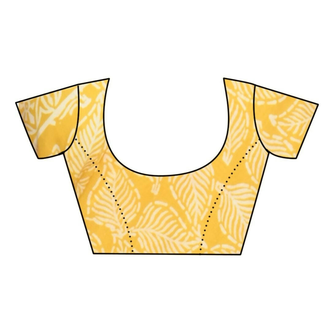 Very Much Indian Handblock Printed Cotton Saree With Natural Dyes - Yellow | Swadesiicart