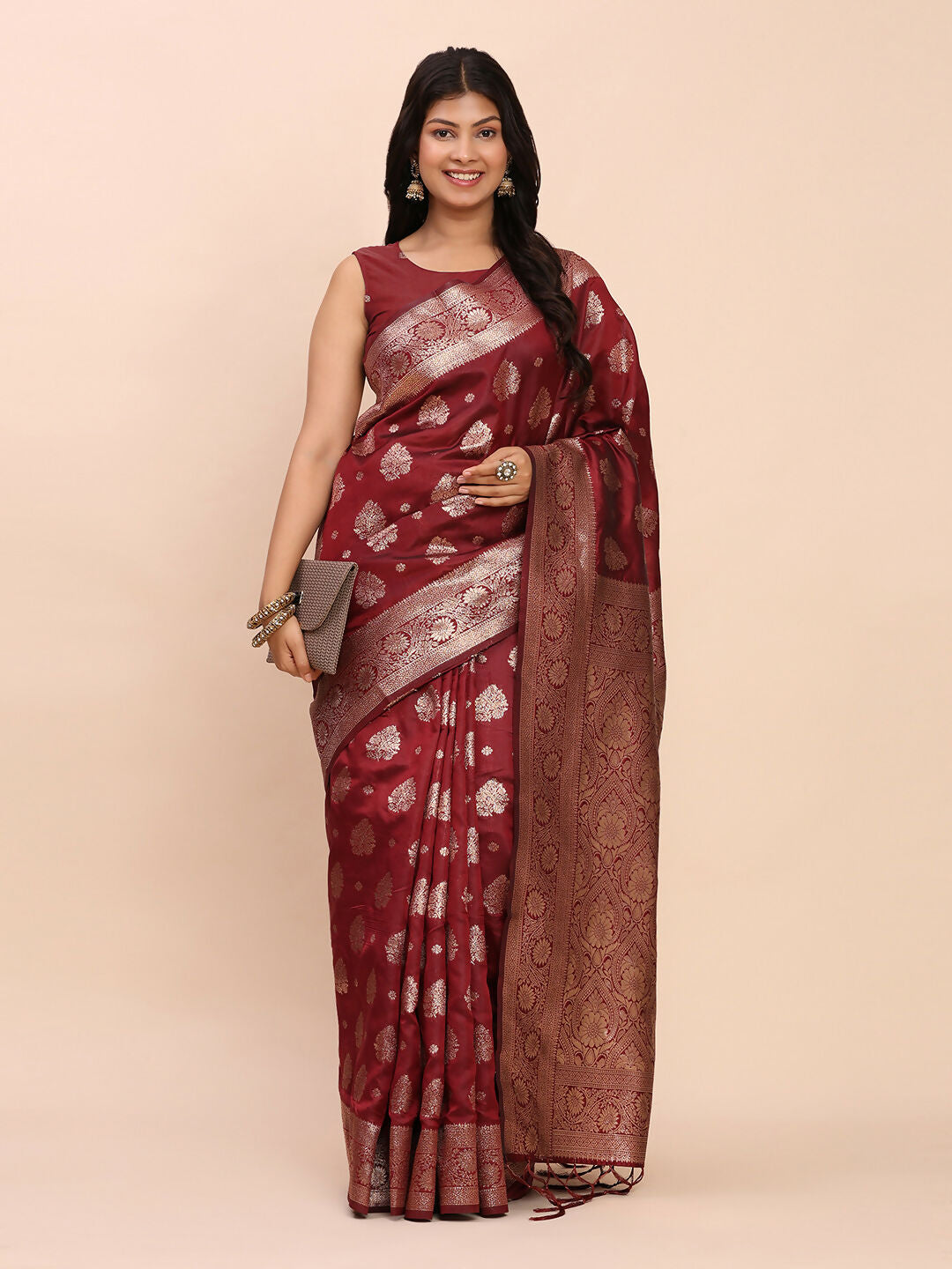 Astita Banarasi Silk Maroon Saree | Swadesiicart