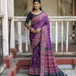 Vishnu Weaves Women's Wine Cotton Silk Printed Saree with Blouse - Swadesiicart