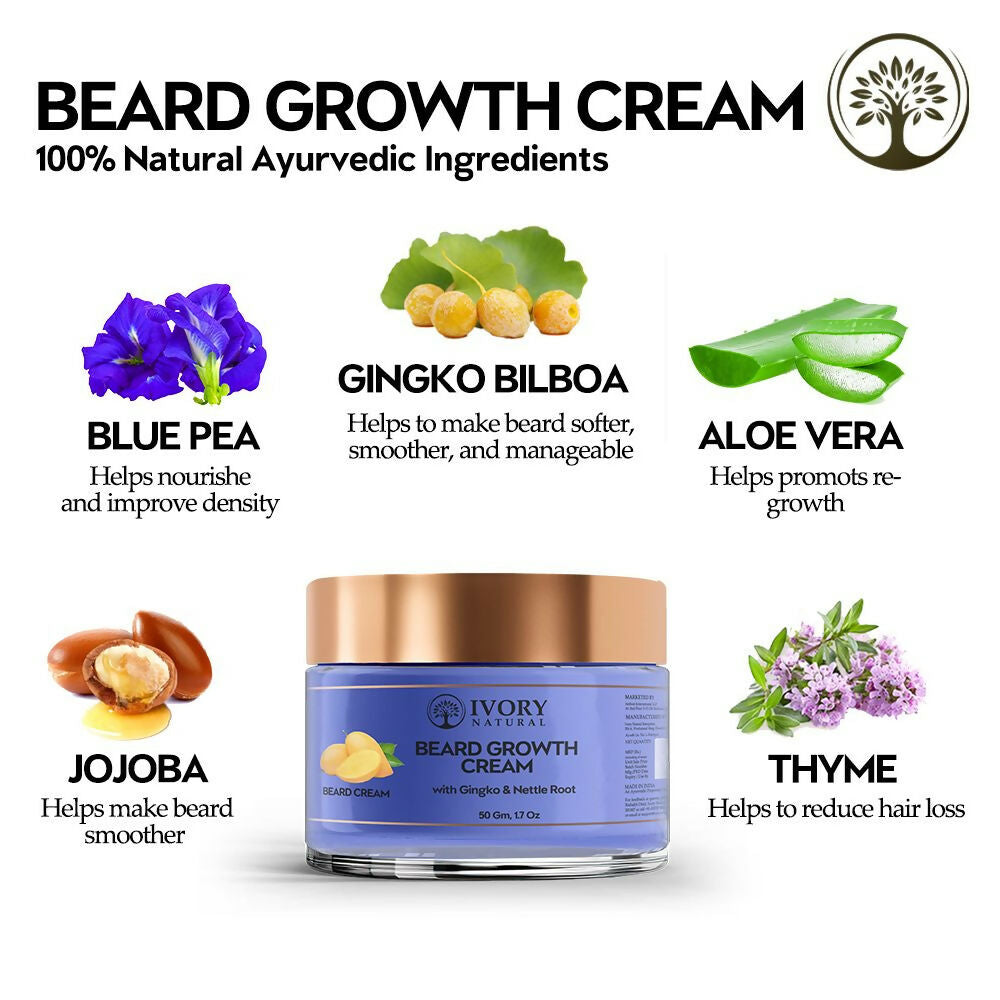 Ivory Natural Beard Growth Cream - Biotin Boosted Hair Follicle For New Hair Cycle | Swadesiicart