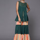 Ahalyaa Green Yoke Geometric Printed High Slit Sequinned Kurti with Sharara | Swadesiicart