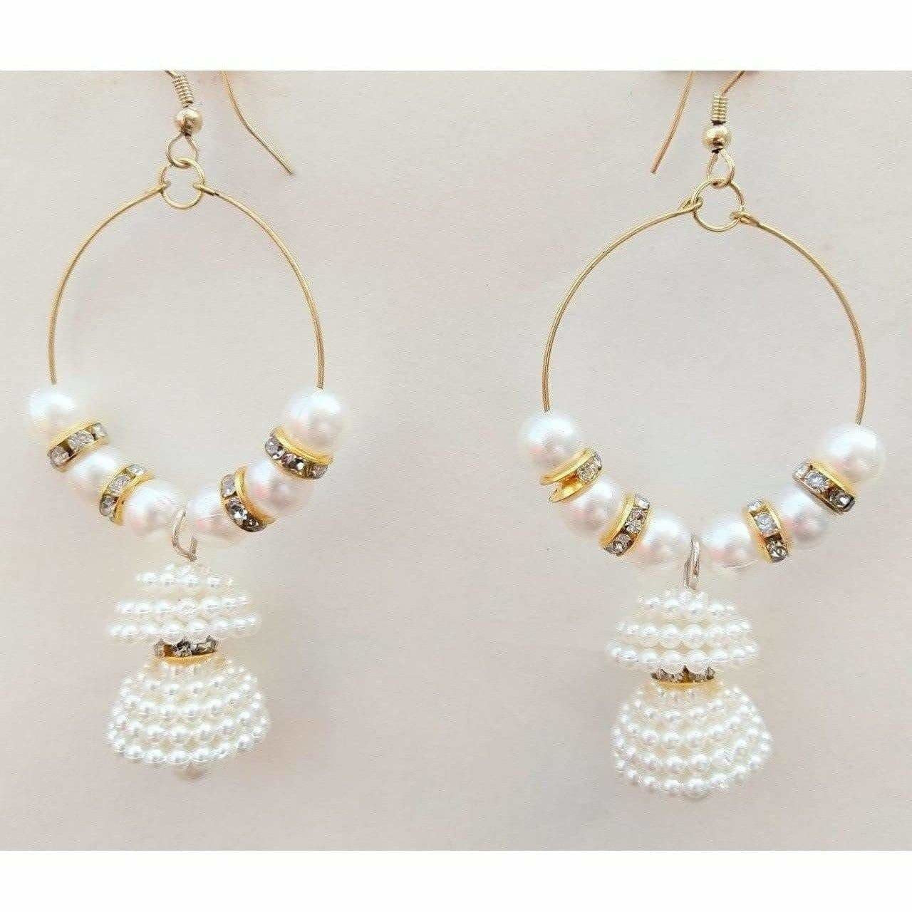 MS Fashion India Beautiful Party Wear White Pearl Ring Jhumka Earrings | Swadesiicart
