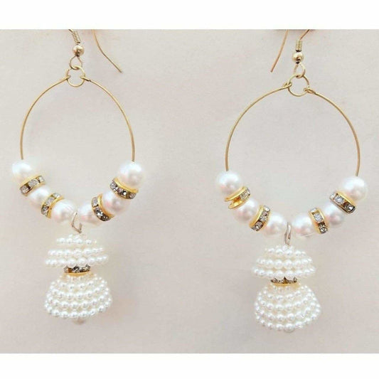 MS Fashion India Beautiful Party Wear White Pearl Ring Jhumka Earrings | Swadesiicart