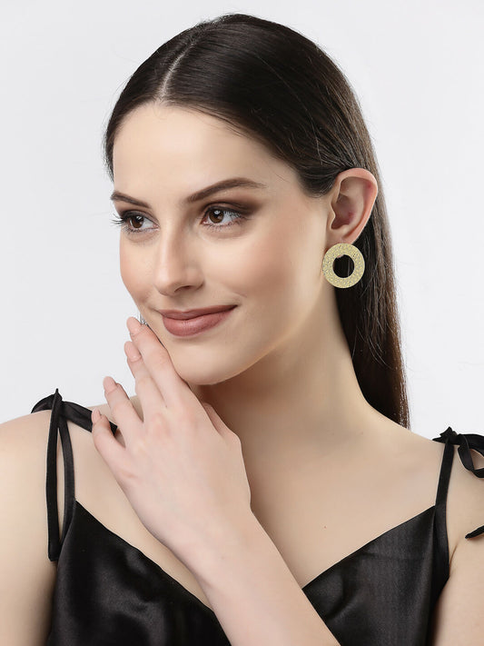 NVR Women Gold-Polished Cut Out Circle Drop Earrings - NR Retail-NVR