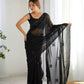 Attractive Looking Georgette Thread, Sequance Embroidery Work Party Wear Saree - Black