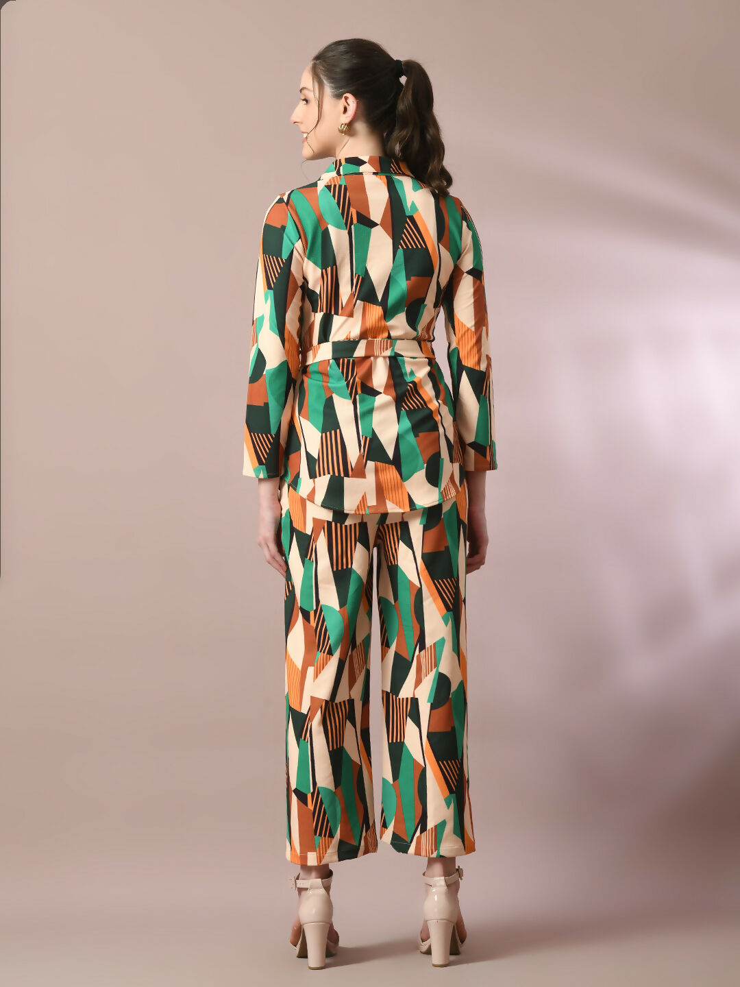 Myshka Women's Multi Printed Polo Collar Party Top With Trousers Co-ord set - Swadesiicart