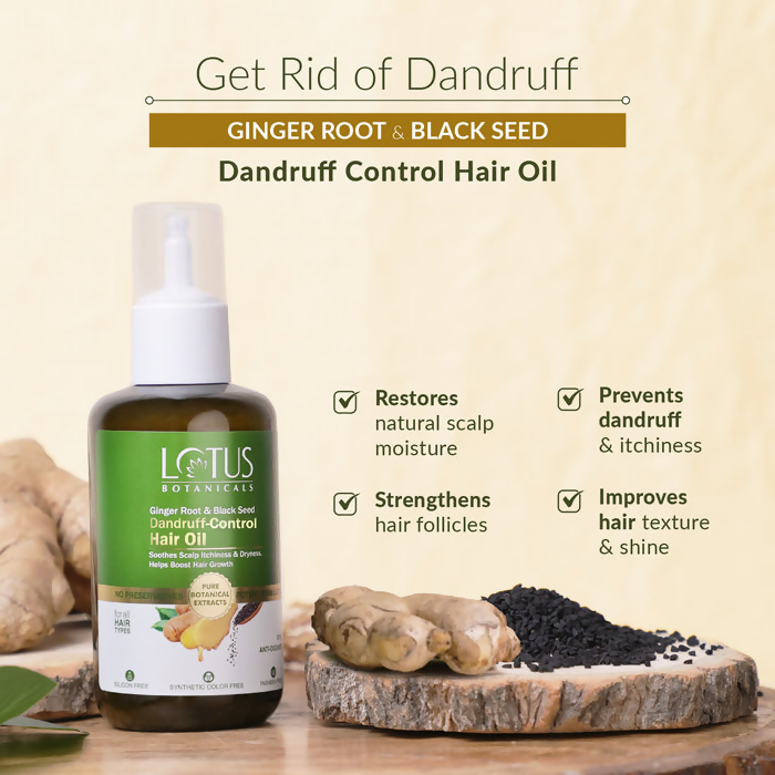 Lotus Botanicals Ginger Root & Black Seed Dandruff Control Hair Oil | Swadesiicart