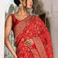 Joban Fashion Red Crepe Chiffon Banarasi Pure Handloom Banarasi Silk Saree | Swadesiicart