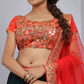Jyoti Fashion Red & Bottle Green Thread & 3mm Sequence Embroidery Georgette Lehenga Choli with Dupatta | Swadesiicart