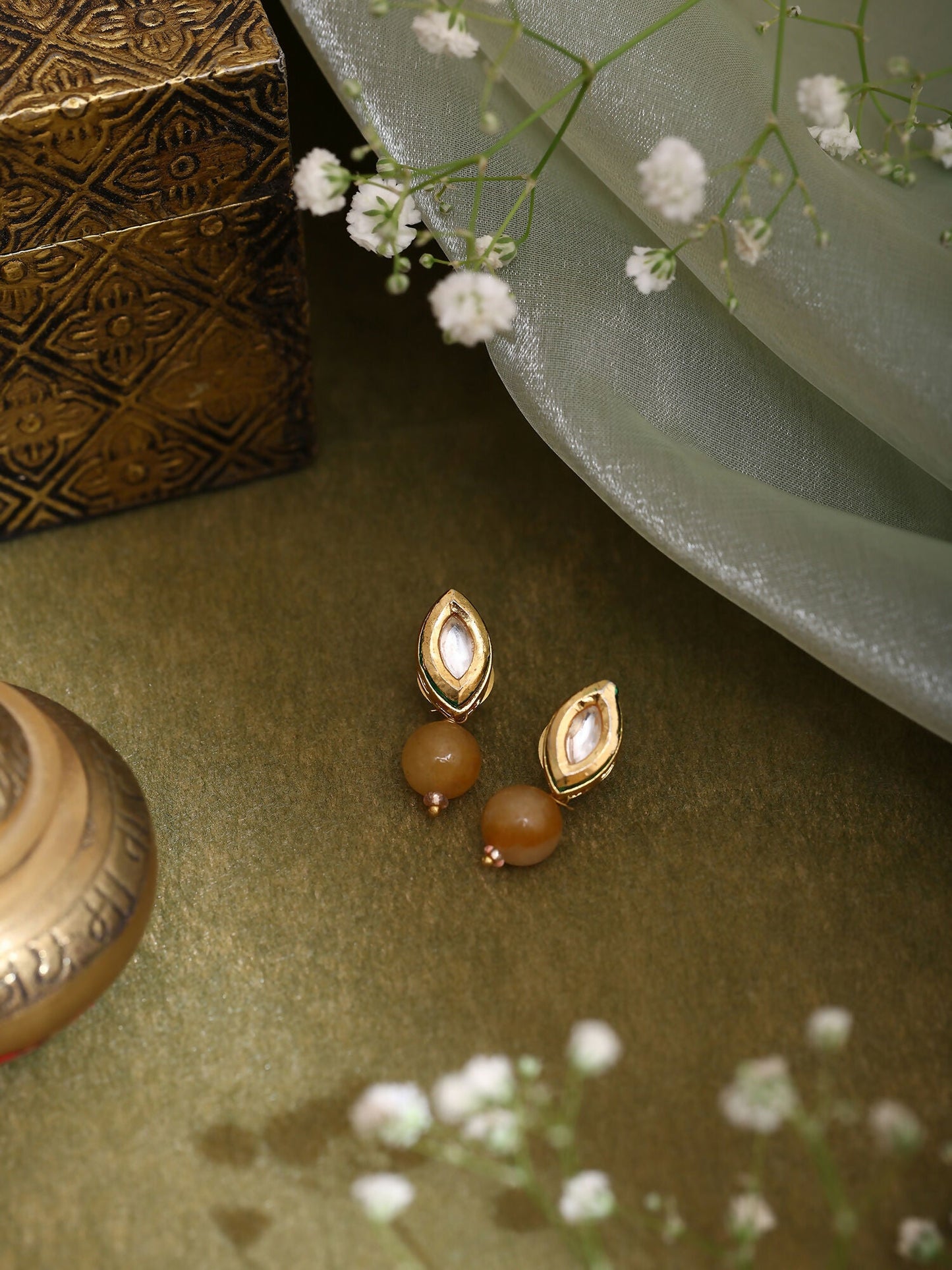Ruby Raang Yellow Kundan Studs | Swadesiicart