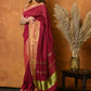 Very Much Indian Handloom Pure Cotton Linen Saree With Golden Border - Maroon | Swadesiicart
