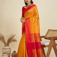 Vishnu Weaves Women's Mustard Raw Silk Thread Woven Saree with Blouse - Swadesiicart