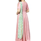 Ahalyaa Pink & Green Solid Maxi Dress with Attached Dupatta | Swadesiicart