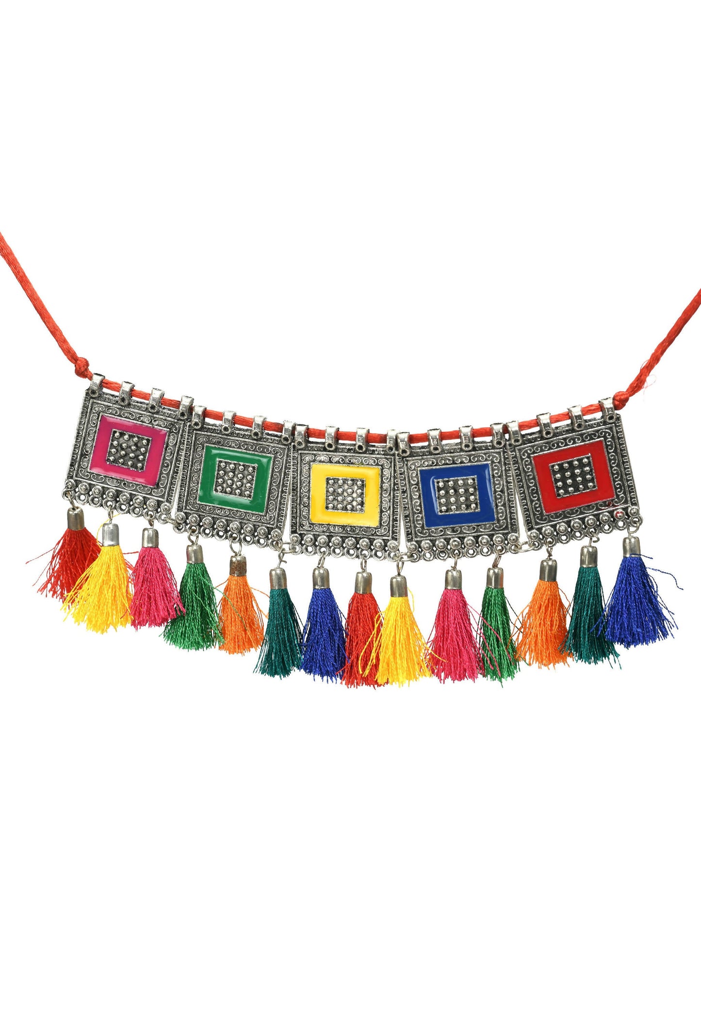 Mominos Fashion Johar Kamal Oxidised Silver-Plated Brass Finish Tassel Work Handicraft Choker For Women (Multi) | Swadesiicart