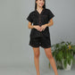 Breathables Women Cotton Night Suit Shirt And Shorts Co-Ord Set I Nightwear | Loungewear Set In Solid Colours