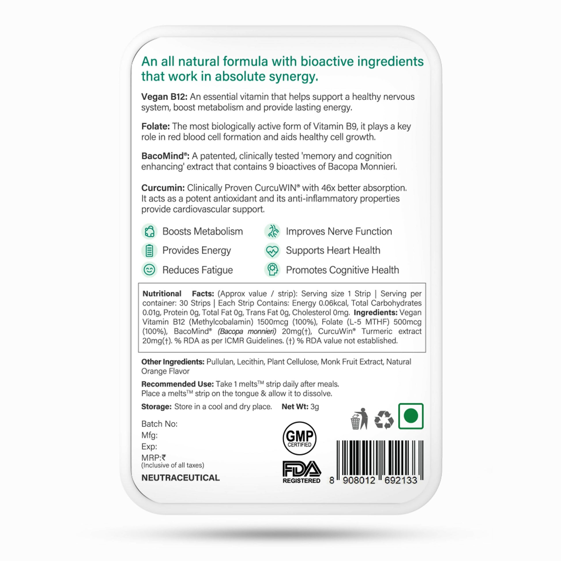 Wellbeing Nutrition Melts Vegan Vitamin B12 Thin Strips-Misty Orange Mint Flavor - Swadesiicart