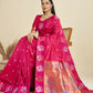 Vishnu Weaves Women's Magenta Banarasi Silk Zari Woven Saree with Blouse - Swadesiicart