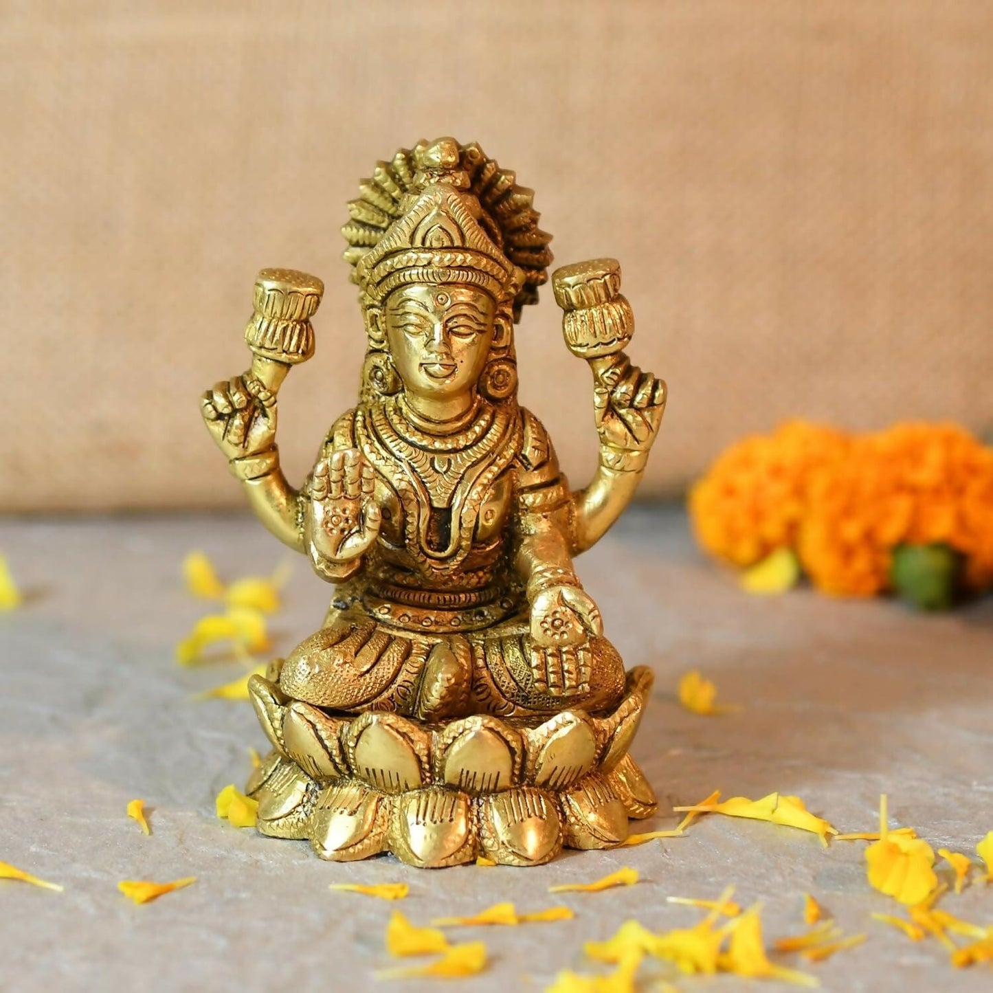 Collectible India Brass Lakshmi Goddess Statue - Swadesiicart