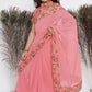 Little Bansi Floral Print Ready To Wear Saree And Floral Blouse - Coral | Swadesiicart
