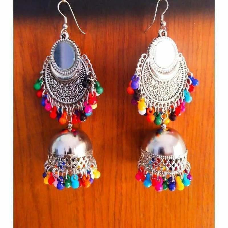 MS Fashion India Stylish Fashion Mirror Jhumki Fancy Party Multi Color Beads Tassel Earrings | Swadesiicart