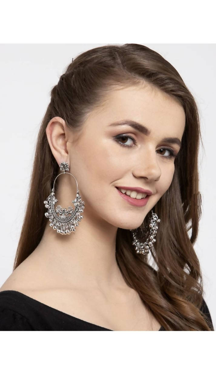 Mominos Fashion Silver-Plated Peacock Design Chandbali Earrings - Swadesiicart