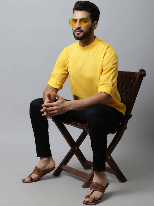 Even Apparels Yellow Color Pure Cotton Men's Kurta With Side Placket (MMS759) | Swadesiicart