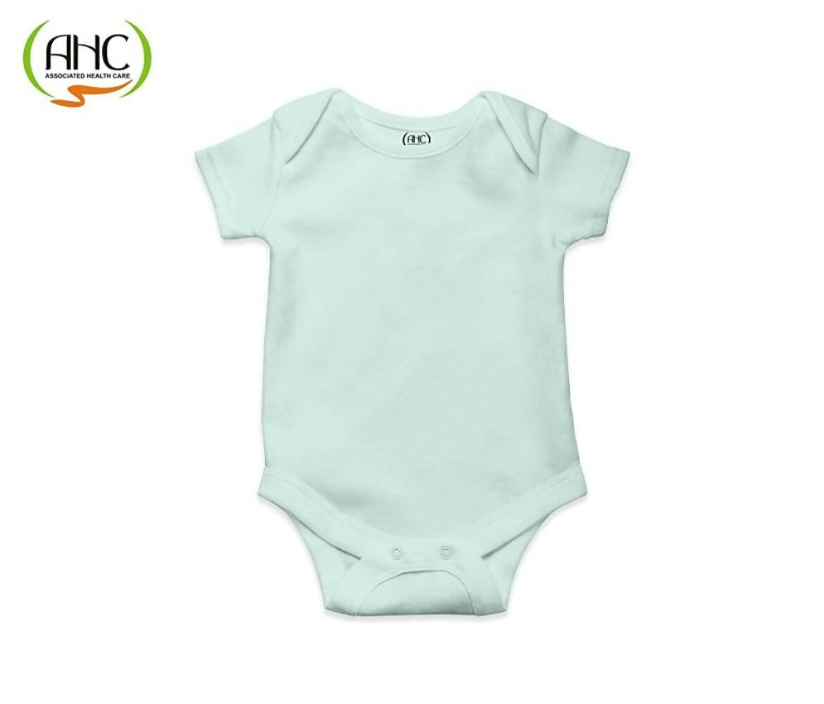 AHC Soft Cotton Short-Sleeve Bodysuits Solid Onesies New Born Infant Dress - Blue/Grey/Green
