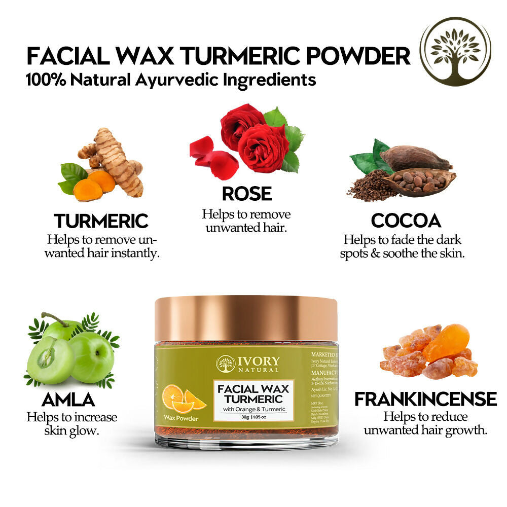 Ivory Natural Facial Wax Powder With Turmeric - Natural Facial Hair Removal Wax For Instant Skin Brightening | Swadesiicart