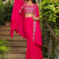 Janasya Pink Georgette Embroidered Top Bottom Cape | Swadesiicart