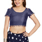 Aastha Fashion Women's Navy Blue Art Silk Pom Pom Lace Readymade Blouse