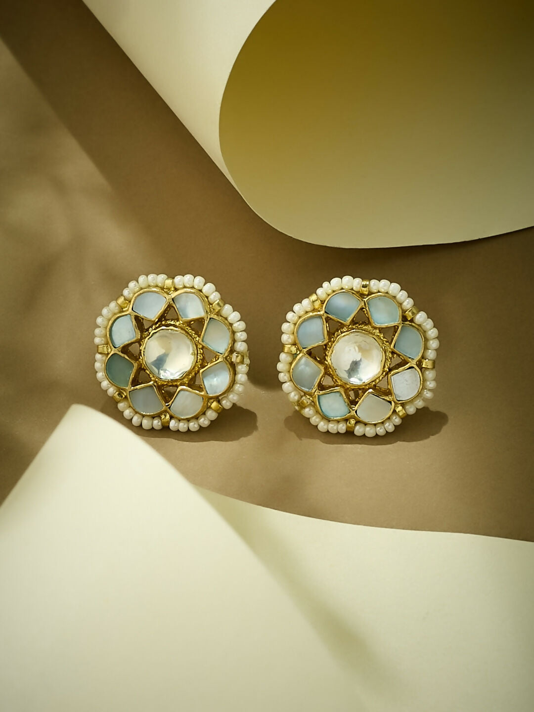 Nuyug 22K Gold-Plated Elegant Kundan Studded & Pearls Beaded Floral Studs | Swadesiicart