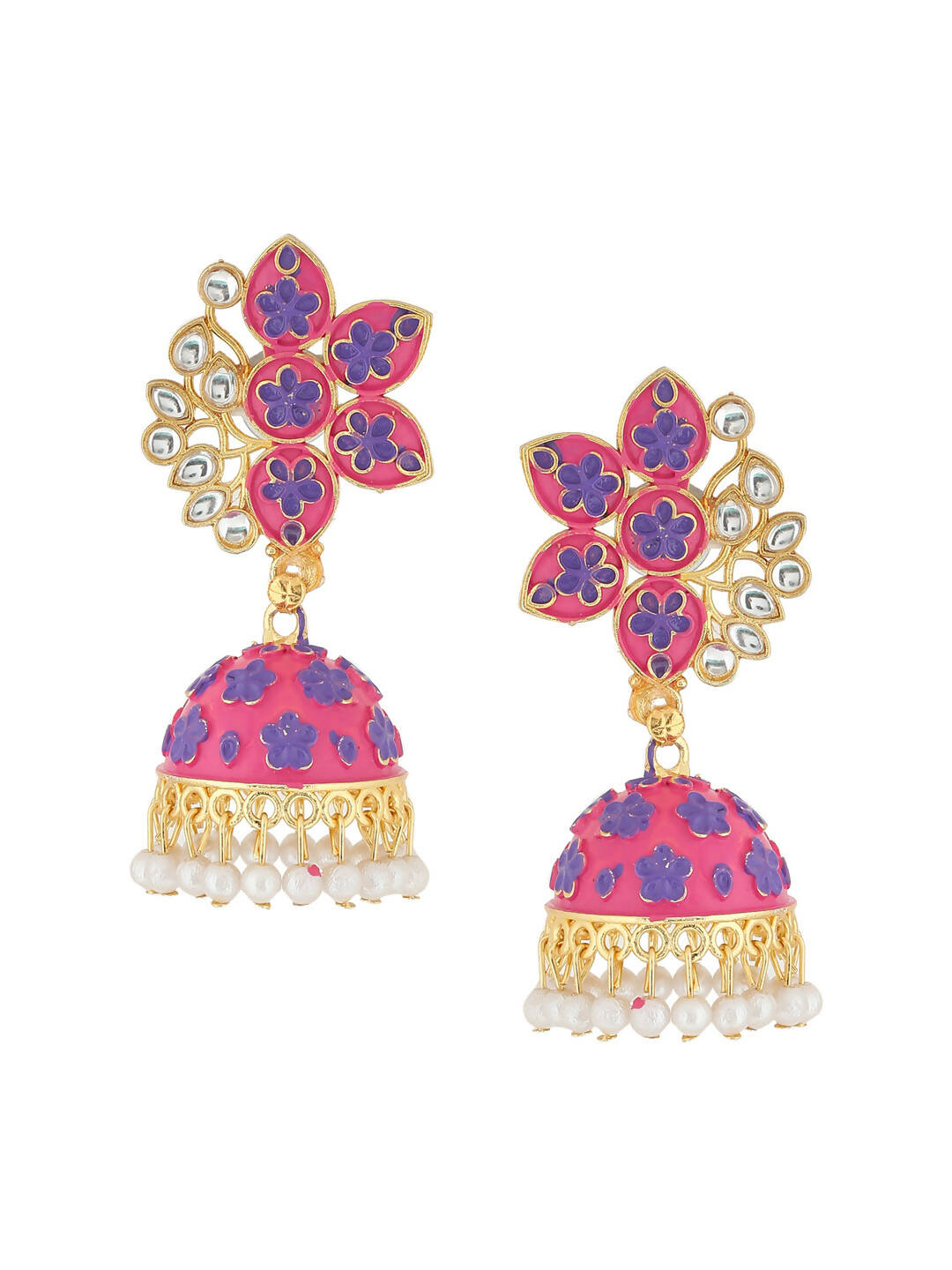 NVR Women Pink Dome Shaped Jhumka Earrings | Swadesiicart