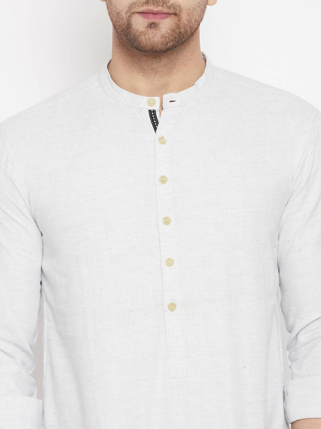 Even Apparels Cream Acrylic Short Men's Kurta With Band Collar | Swadesiicart