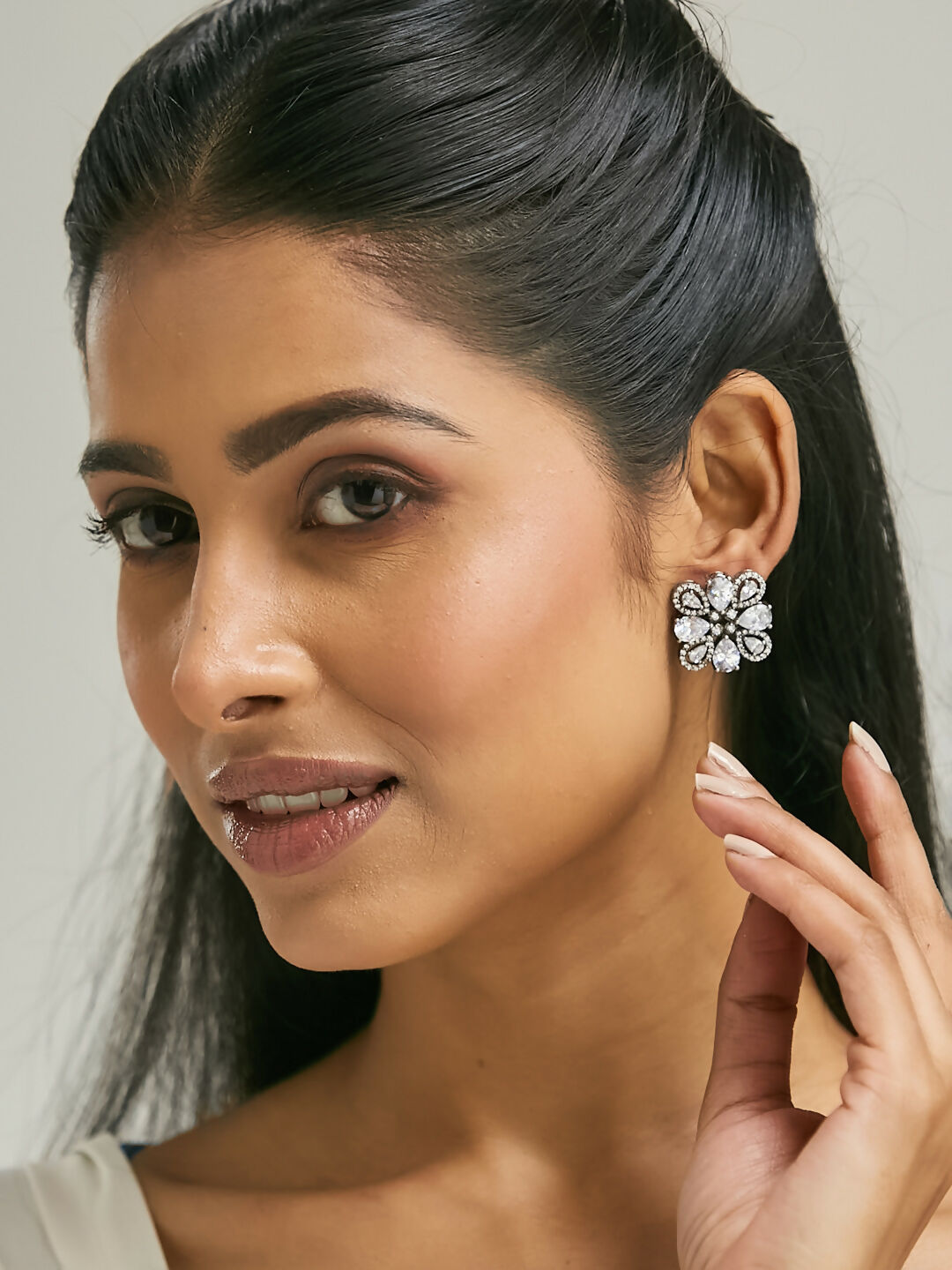 Nuyug 22K Gold-Plated Crystal & Zircon Stone Studded Floral Studs | Swadesiicart