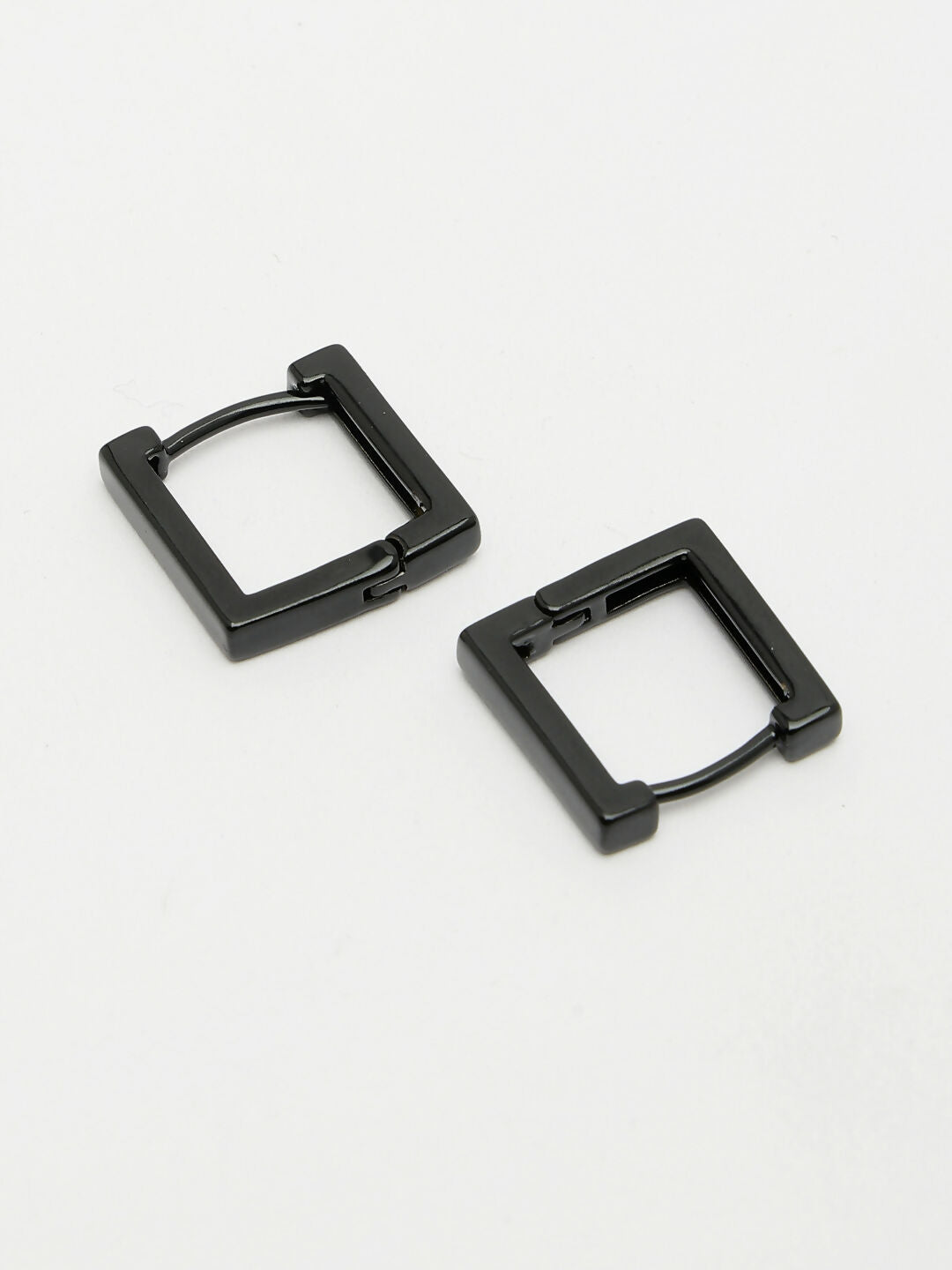 NVR Men's Black Rhodium-Plated Geometric Shape Stainless Steel Hoop Earrings - Swadesiicart