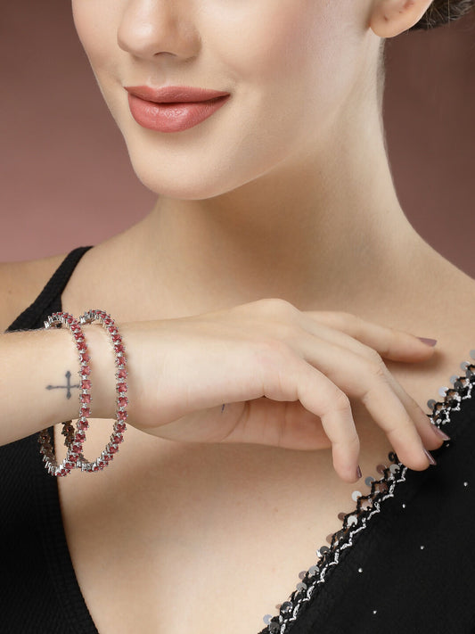 NVR Women's Set of 2 Pink CZ Stone-Studded Handcrafted Bangles - Swadesiicart