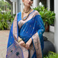 Vishnu Weaves Women's Rama Paithani Silk Zari Woven Saree with Blouse - Swadesiicart