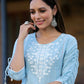 Juniper Women's Blue Sheer Sucker Embroidered Straight Kurta | Swadesiicart