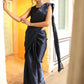Navy Blue Tom Silk Plain Ready To Wear Saree With Stitched Blouse - Satiksha | Swadesiicart