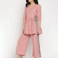 Ahalyaa Pink Ethnic Motifs Printed Angrakha Kurti With Palazzos For Women | Swadesiicart