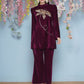 Joban Fashion Wine Velvet Hand Embellished Coord Set - Swadesiicart