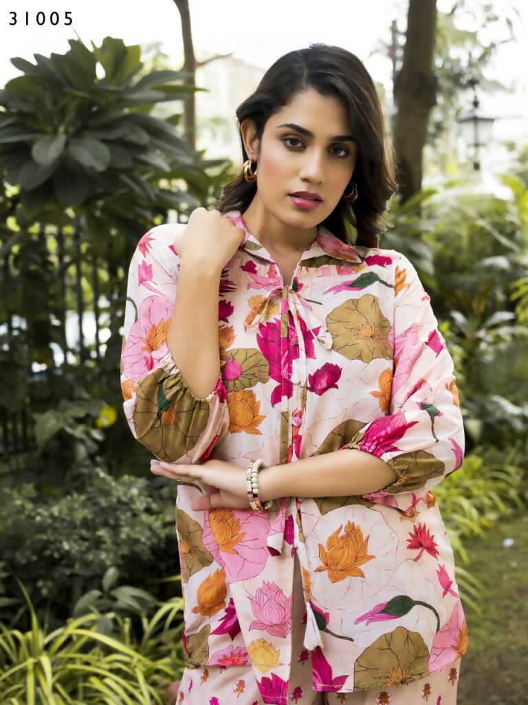 Casual Fashionable Multi Muslin Cotton co-ord set - Manya - Swadesiicart