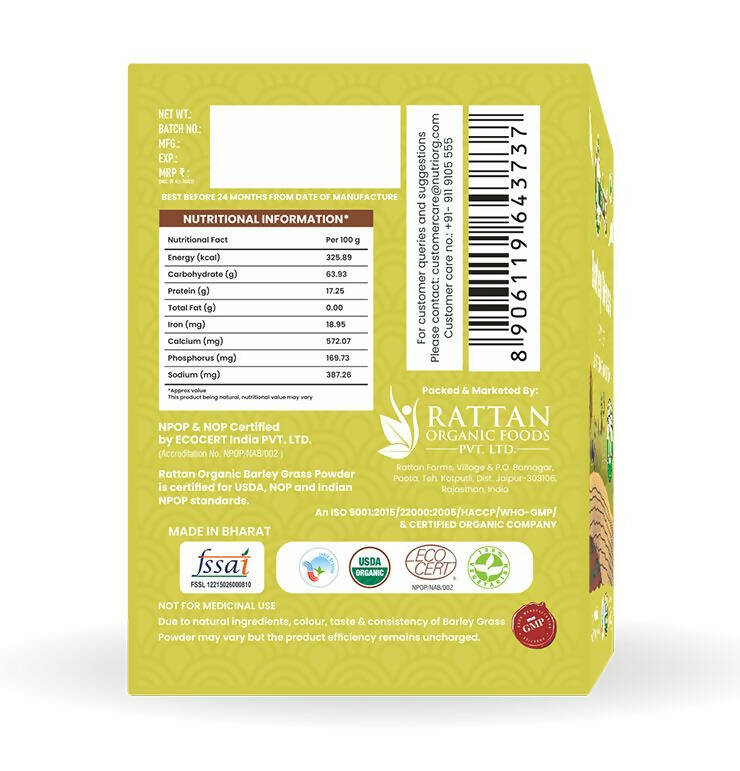 Nutriorg Certified Organic Barley Grass Powder - Swadesiicart