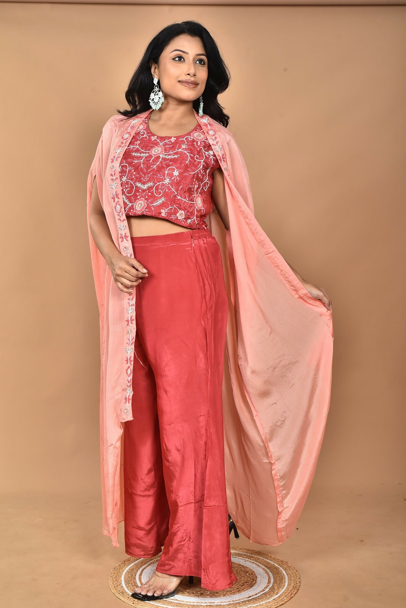 Morchari Women Hand Embroidery Crop Top-Rust - Swadesiicart